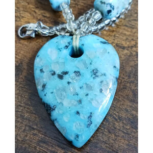 Sesame Jasper Quartz Heart Pendant Beaded Chunk 20" Necklace